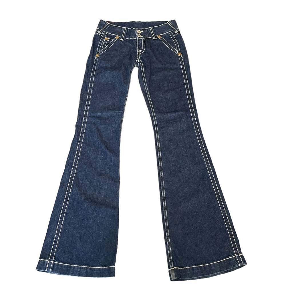 True Religion Vintage Low Rise Boot Cut Flare Dark Wash Jeans Size 28